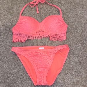 Bright pink lace bikini